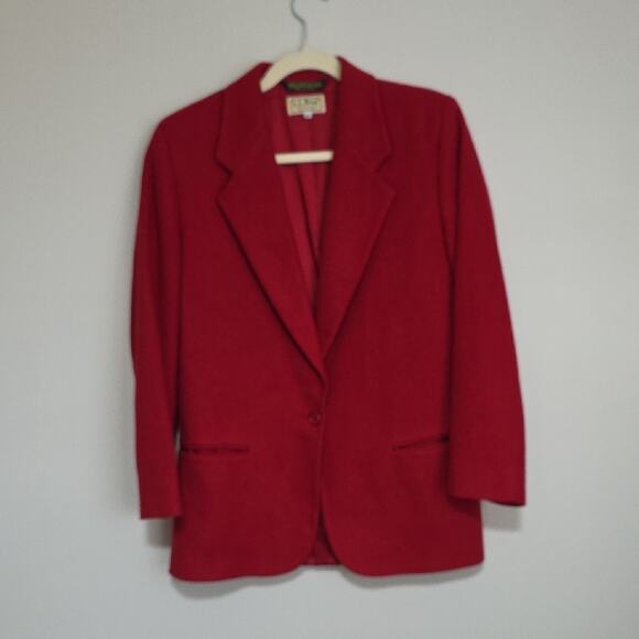 L.L. Bean Womens Sz 6 Red Cashmere Wool Shoulder Pads Made in USA Vintage Blazer - Picture 14 of 15
